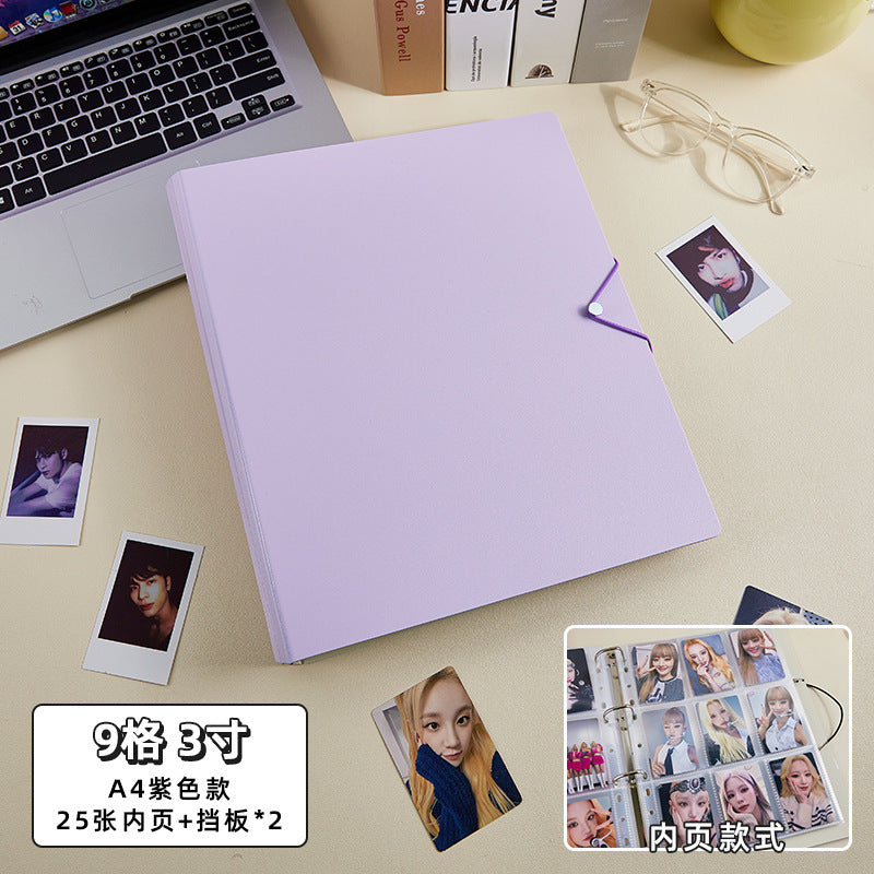Large Capacity A4 K-Pop Photocard Binder, Refillable 9 Pocket & 4 Pocket Ring Bound Card Album, DIY Scrapbook Photo Album with Sturdy Cover & Divider Boards for Instax Polaroid Photos, Trading Card Collection