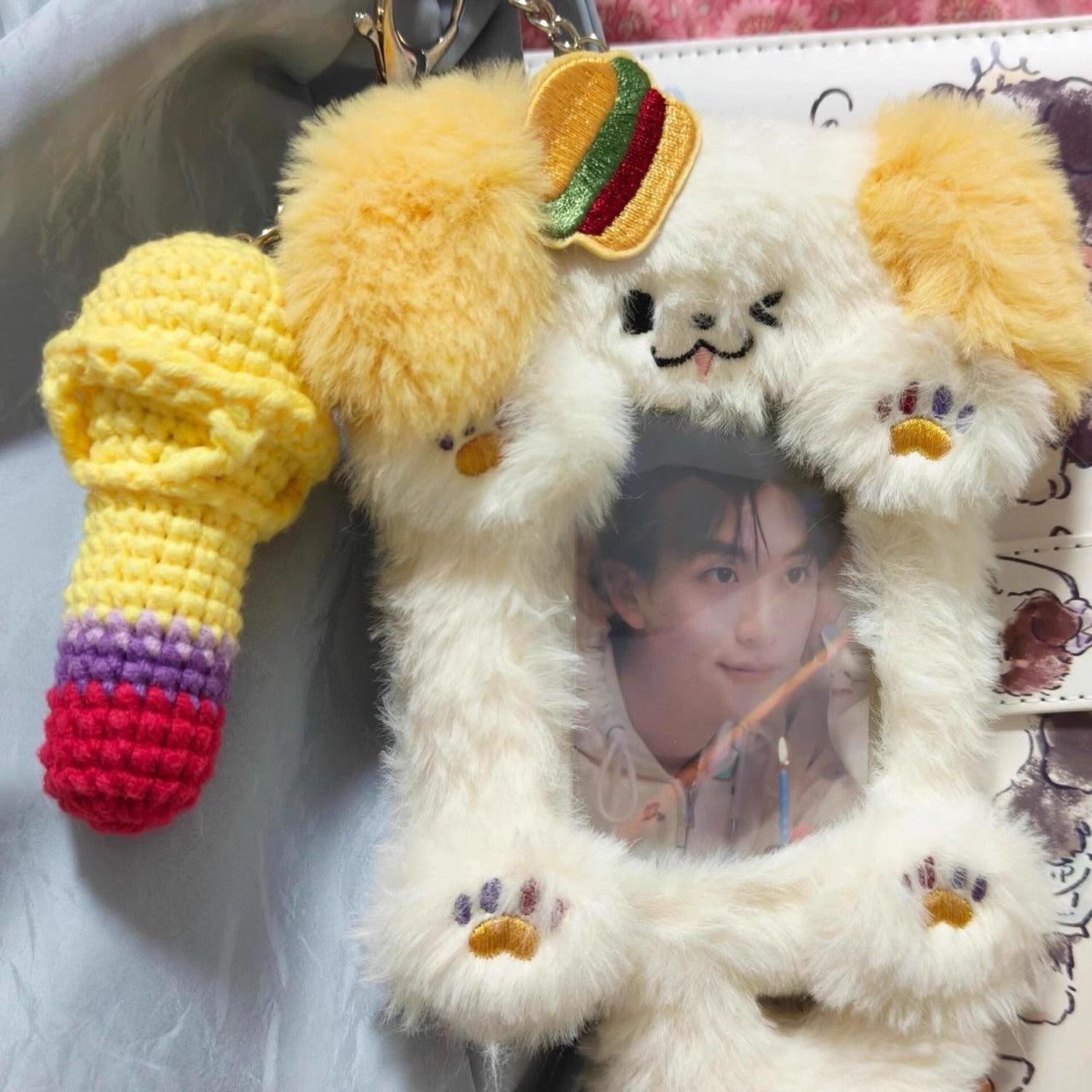 Burger puppy plush card cover 3 inch star chasing small card storage cover bag decorative pendant