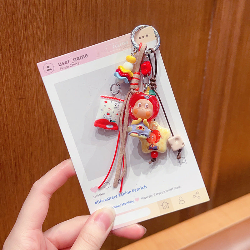 Handmade DIY Cute Star Figure Beaded Charm Strap, Universal Phone Lanyard Pendant, Car Keychain Ornament, Kawaii Doll Hanging Accessories for DIY Craft