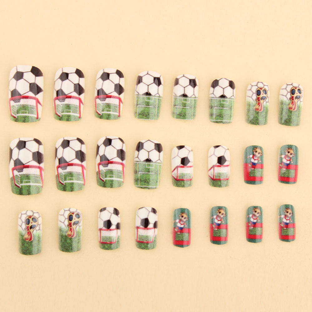 World Cup Football Theme Wearing Nail Football Trophy Nail Art Patch Fan Wind Removable Finished Fake Nails
