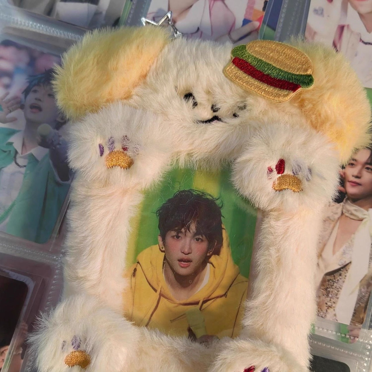 Burger puppy plush card cover 3 inch star chasing small card storage cover bag decorative pendant