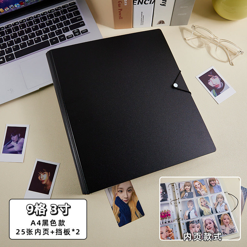 Large Capacity A4 K-Pop Photocard Binder, Refillable 9 Pocket & 4 Pocket Ring Bound Card Album, DIY Scrapbook Photo Album with Sturdy Cover & Divider Boards for Instax Polaroid Photos, Trading Card Collection