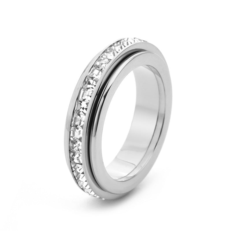Anxiety Rings for Women and Men Titanium Steel Spinner Fidget Band Rings with Cubic Zirconia for Stress Relief and Wedding Promise Comfort Fit Size 5 to 12