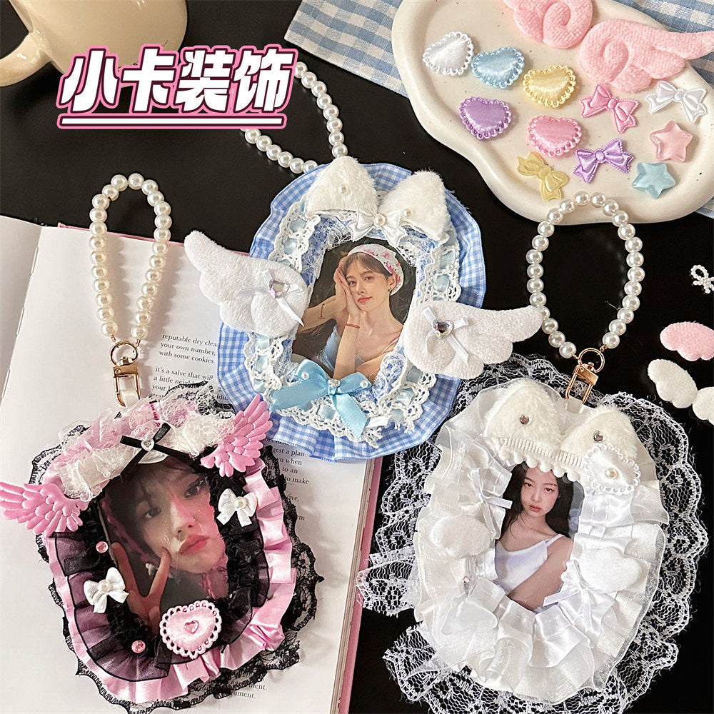 Kawaii K-Pop Photocard Decorating DIY Craft Supplies Kit, Cute Photocard Holder Making Materials for Teen Girls, Lace Fabric Bow Knot Accessories for Handmade Idol Card Decoration