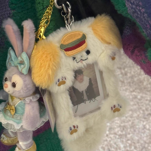 Burger puppy plush card cover 3 inch star chasing small card storage cover bag decorative pendant