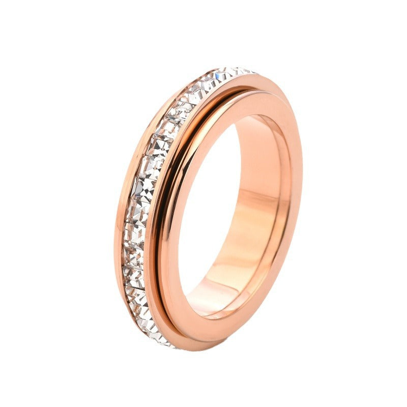Anxiety Rings for Women and Men Titanium Steel Spinner Fidget Band Rings with Cubic Zirconia for Stress Relief and Wedding Promise Comfort Fit Size 5 to 12