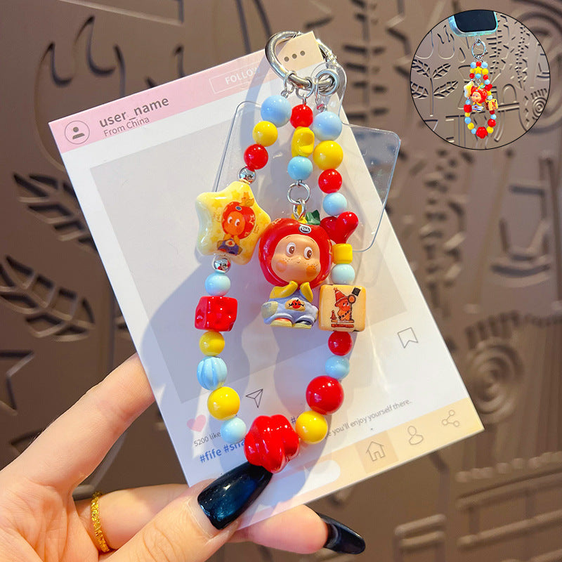 Handmade DIY Cute Star Figure Beaded Charm Strap, Universal Phone Lanyard Pendant, Car Keychain Ornament, Kawaii Doll Hanging Accessories for DIY Craft