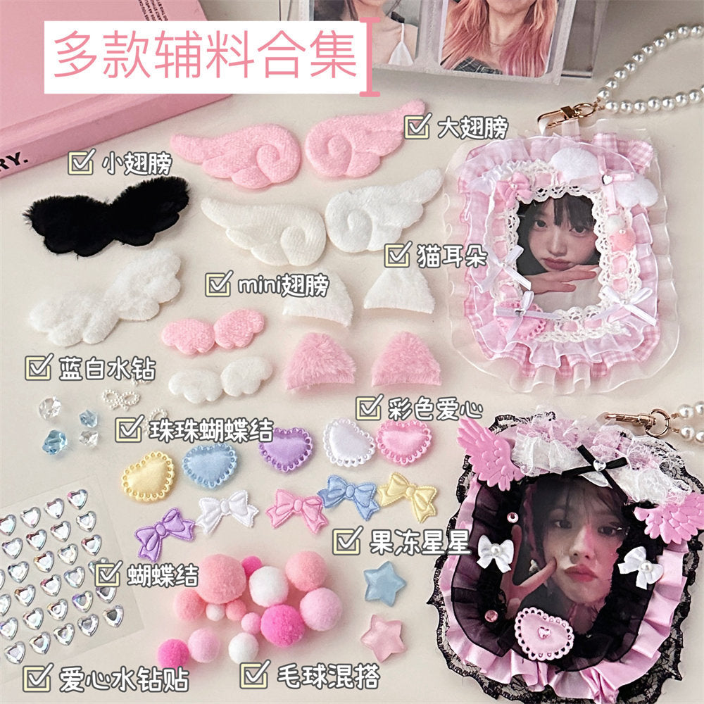 Kawaii K-Pop Photocard Decorating DIY Craft Supplies Kit, Cute Photocard Holder Making Materials for Teen Girls, Lace Fabric Bow Knot Accessories for Handmade Idol Card Decoration