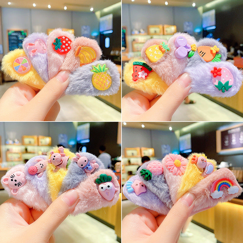 Kawaii Fruit Shaped Plush Hair Clips for Kids Girls, Cute Soft Fluffy Hair Barrettes, Kindergarten Elementary School Classroom Prizes, Birthday Party Favors, Small Creative Gifts for Toddlers Teens