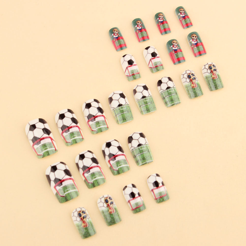 World Cup Football Theme Wearing Nail Football Trophy Nail Art Patch Fan Wind Removable Finished Fake Nails