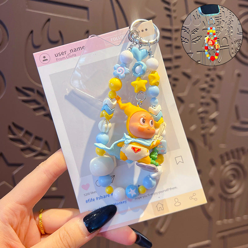 Handmade DIY Cute Star Figure Beaded Charm Strap, Universal Phone Lanyard Pendant, Car Keychain Ornament, Kawaii Doll Hanging Accessories for DIY Craft