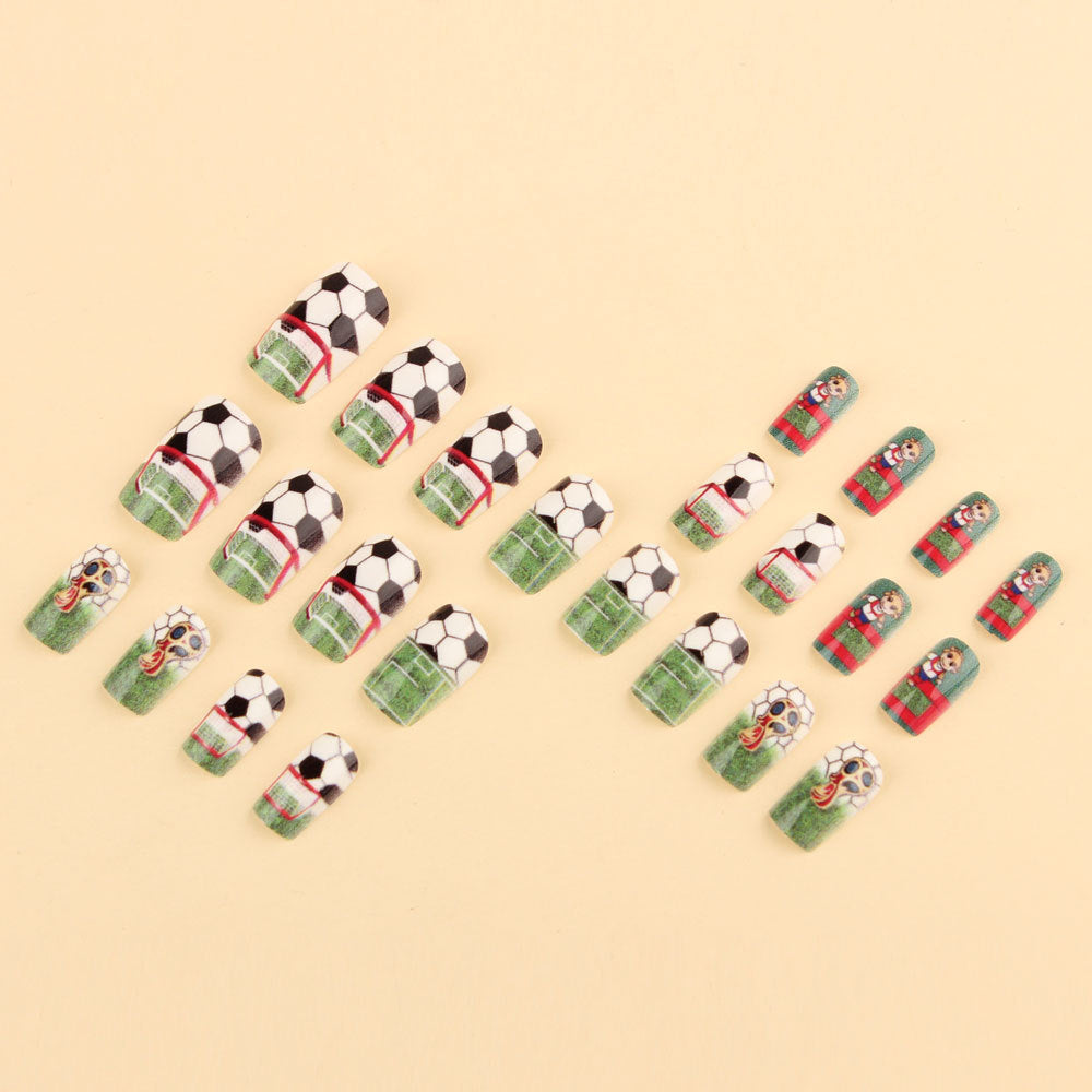 World Cup Football Theme Wearing Nail Football Trophy Nail Art Patch Fan Wind Removable Finished Fake Nails