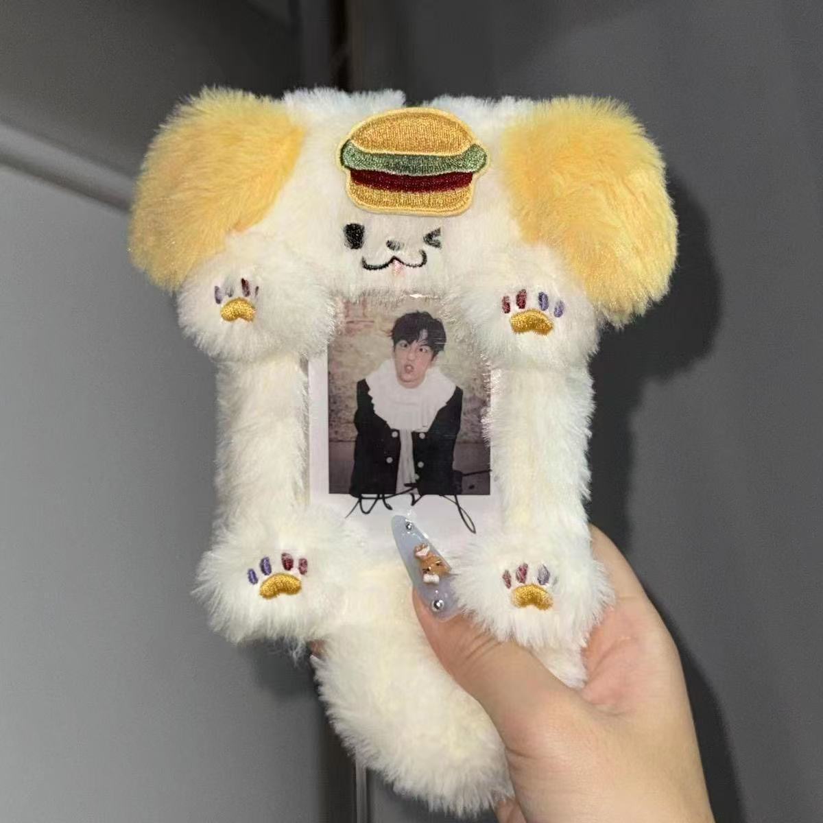 Burger puppy plush card cover 3 inch star chasing small card storage cover bag decorative pendant