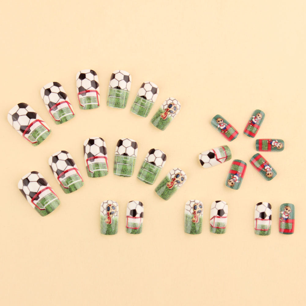 World Cup Football Theme Wearing Nail Football Trophy Nail Art Patch Fan Wind Removable Finished Fake Nails