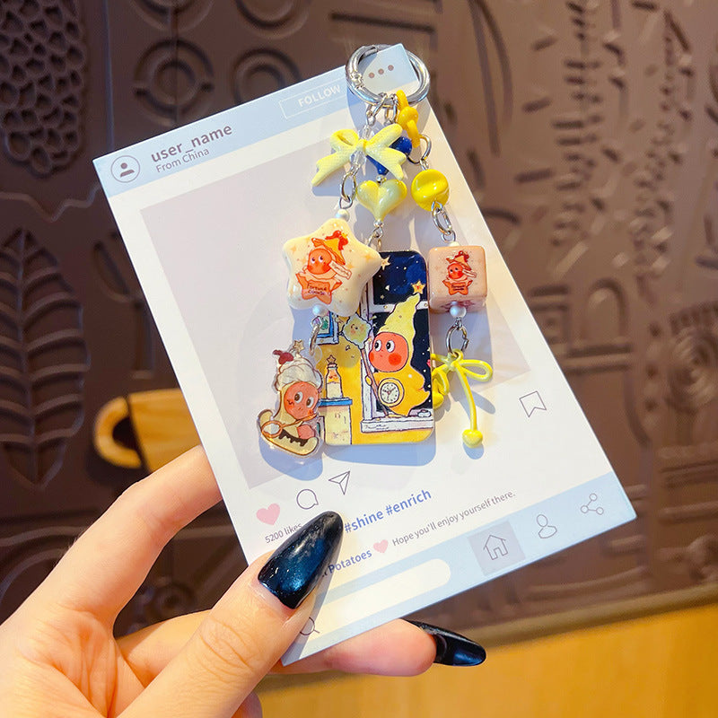 Handmade DIY Cute Star Figure Beaded Charm Strap, Universal Phone Lanyard Pendant, Car Keychain Ornament, Kawaii Doll Hanging Accessories for DIY Craft