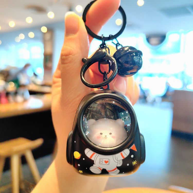 Cute Bear Backpack LED Night Light Keychain, Kawaii Bag Charm Pendant, Mini Atmosphere Light Key Ring, Claw Machine Prize, Small Gift for Kids & Teens