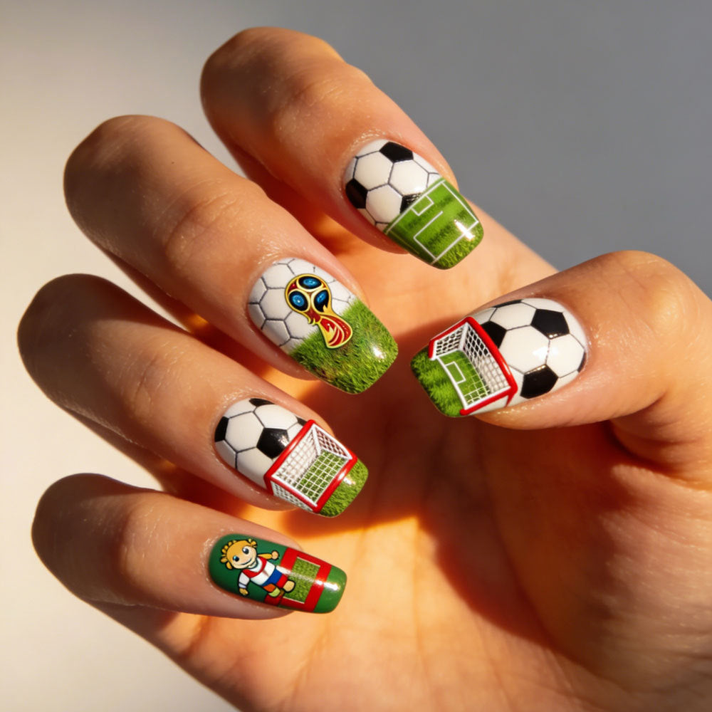 World Cup Football Theme Wearing Nail Football Trophy Nail Art Patch Fan Wind Removable Finished Fake Nails