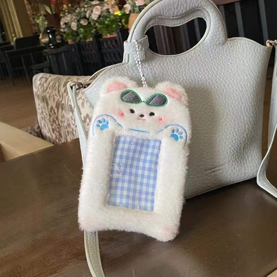 Burger puppy plush card cover 3 inch star chasing small card storage cover bag decorative pendant