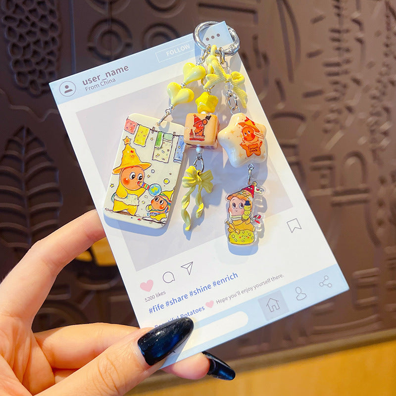 Handmade DIY Cute Star Figure Beaded Charm Strap, Universal Phone Lanyard Pendant, Car Keychain Ornament, Kawaii Doll Hanging Accessories for DIY Craft